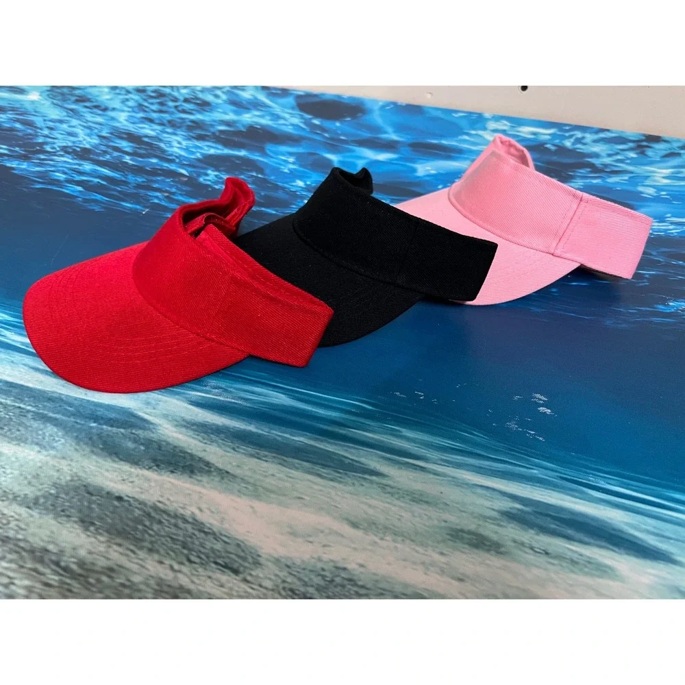 ☀️Set of 3 Women Athletic Sun Visors Red Black Pink Adjustable Tennis Golf Hats